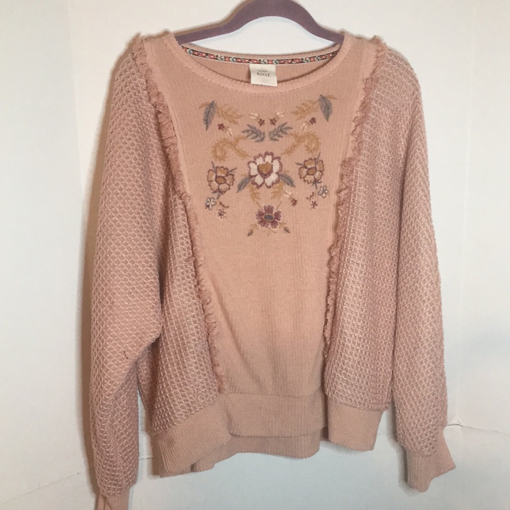 KNOX ROSE TOP WAFFLE AND NEEDLEPOINT DESIGN SWEATER SIZE XXL